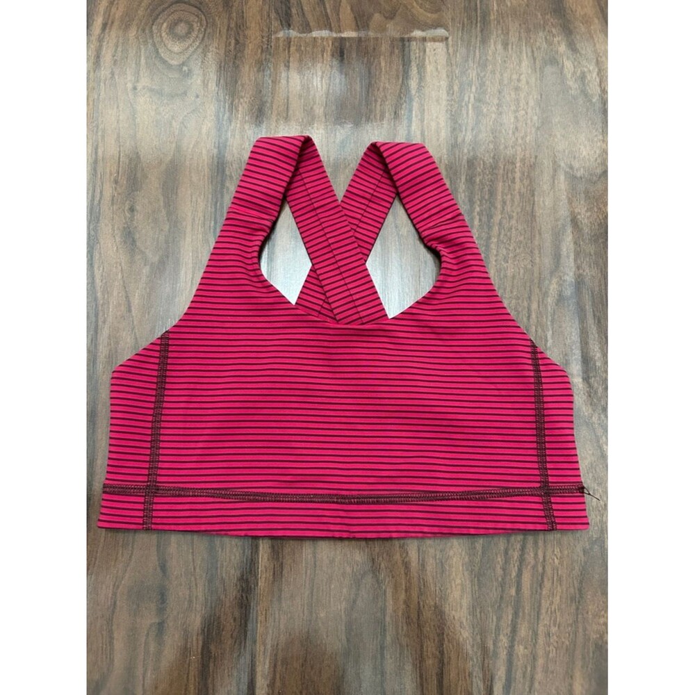 Lululemon Athletica Pink and Black Striped Crossback Sports Bra